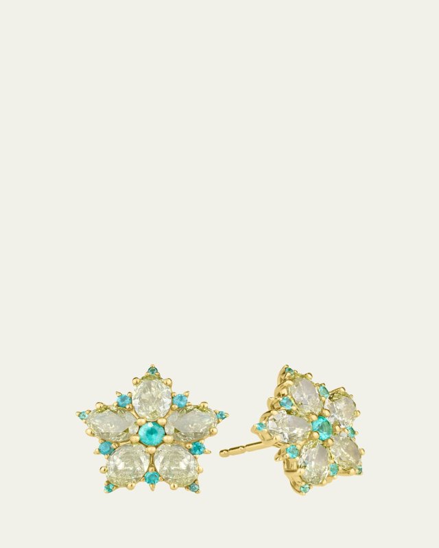 18K Yellow Diamond and Paraiba Stud Earrings